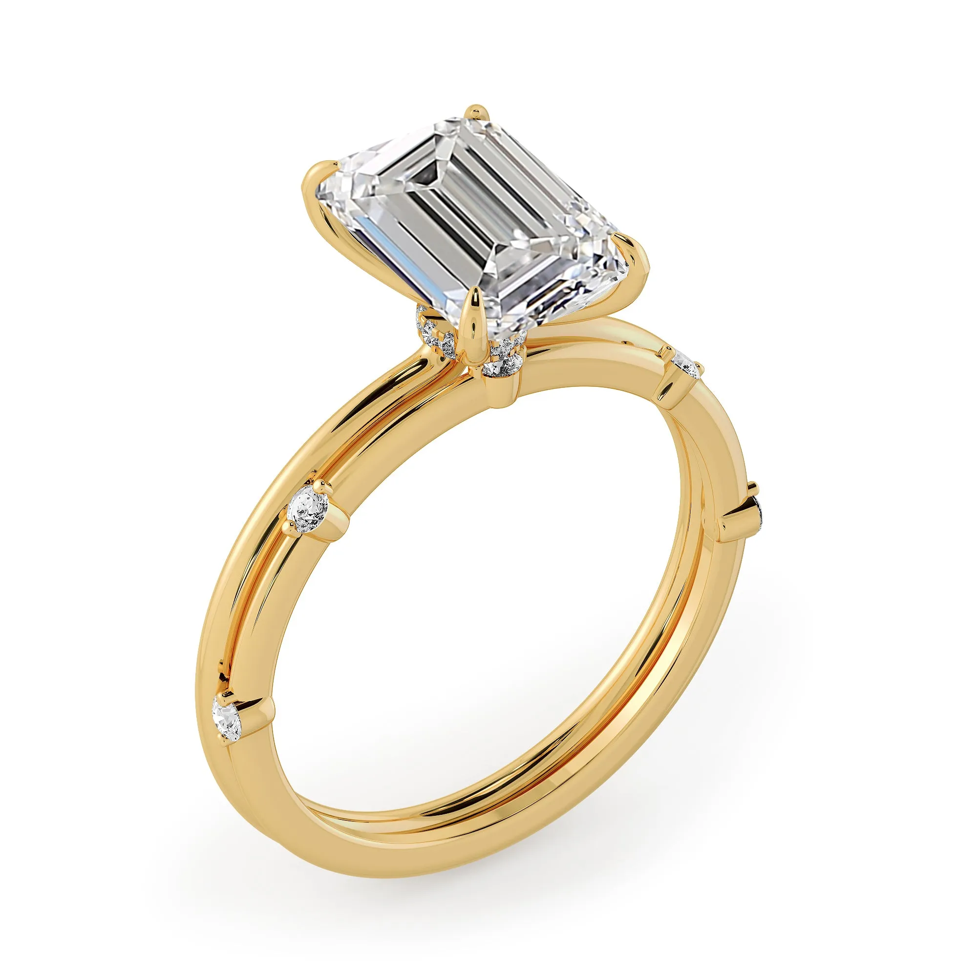 Minimal Emerald Diamond Bridal Set - 724
