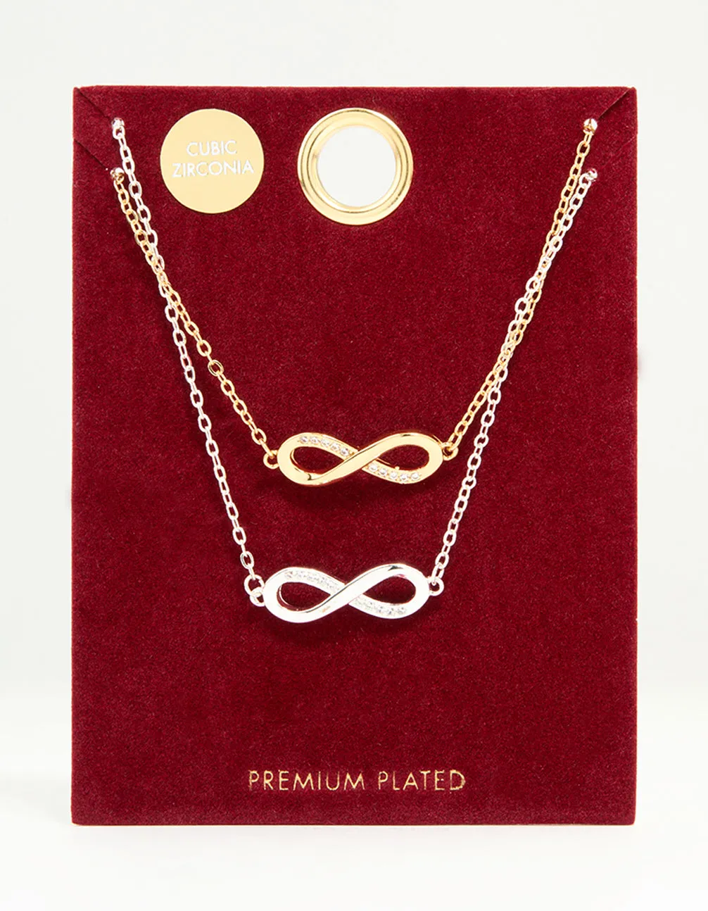 Mixed Metal Infinity Cubic Zirconia Pendant Necklaces 2-Pack