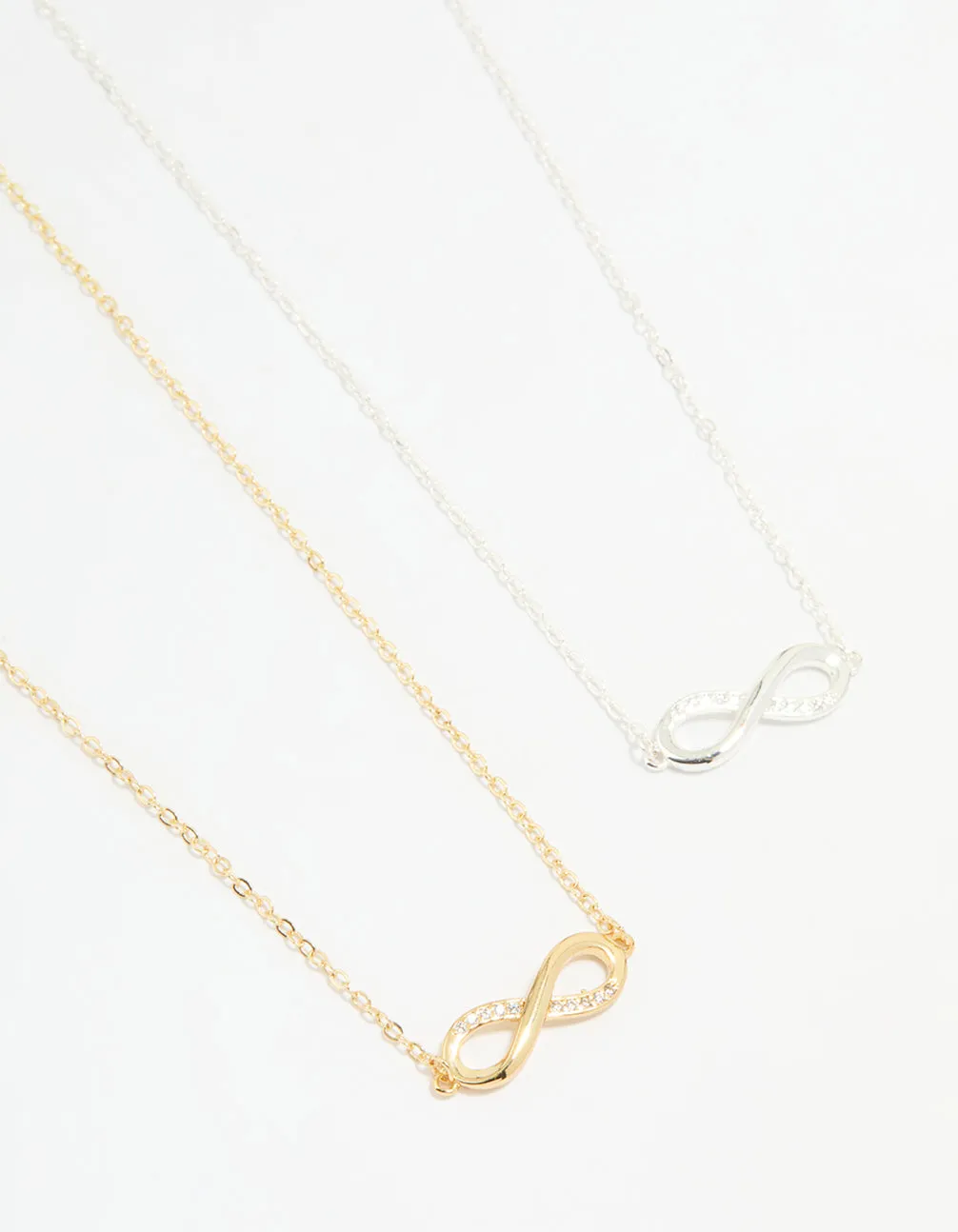 Mixed Metal Infinity Cubic Zirconia Pendant Necklaces 2-Pack