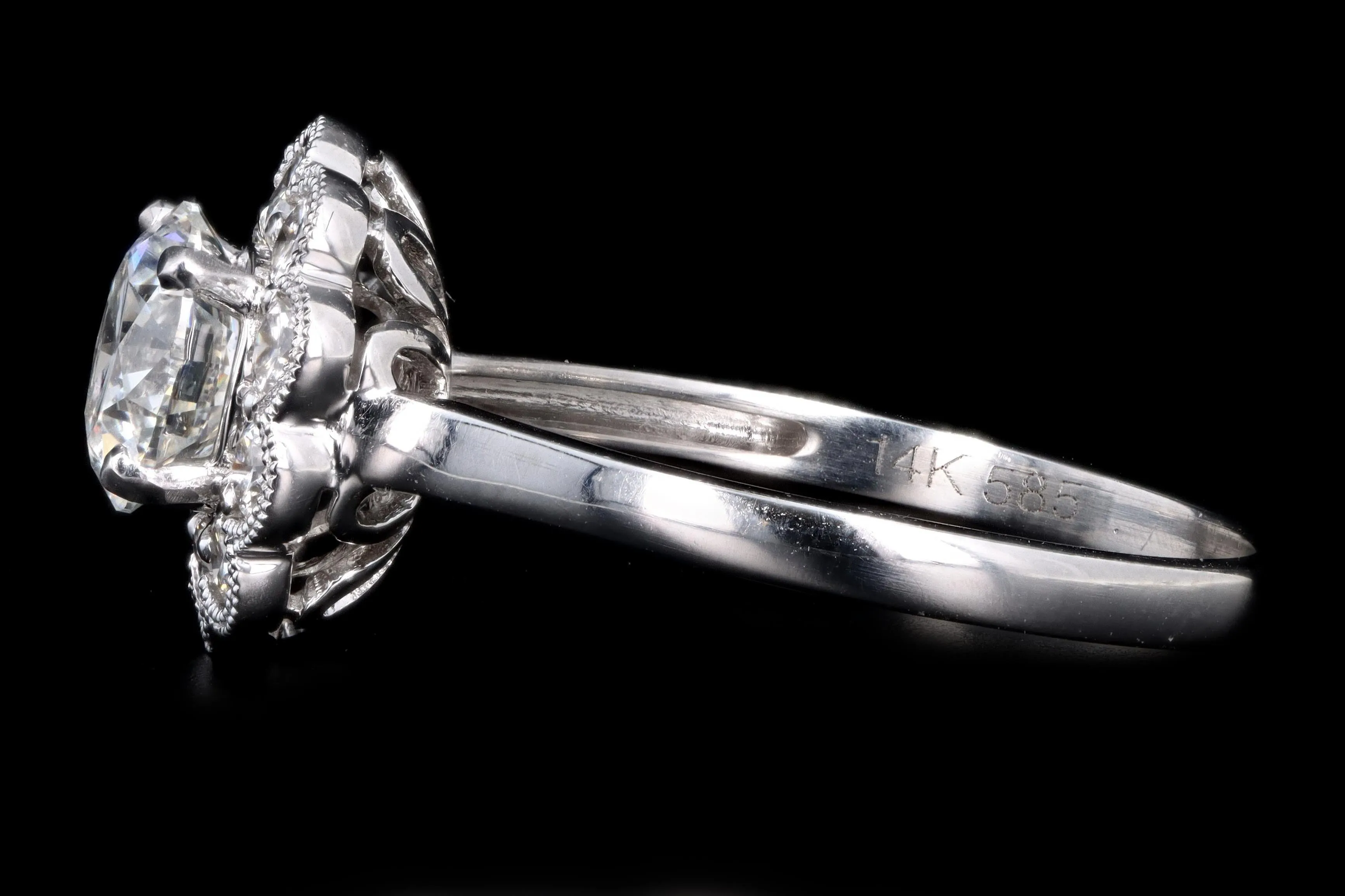 Modern 14K White Gold 1.13 Carat Round Brilliant Diamond Halo Engagement Ring GIA Certified