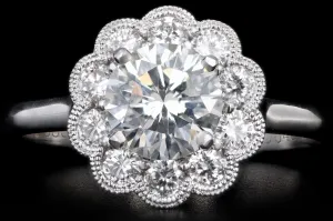 Modern 14K White Gold 1.13 Carat Round Brilliant Diamond Halo Engagement Ring GIA Certified
