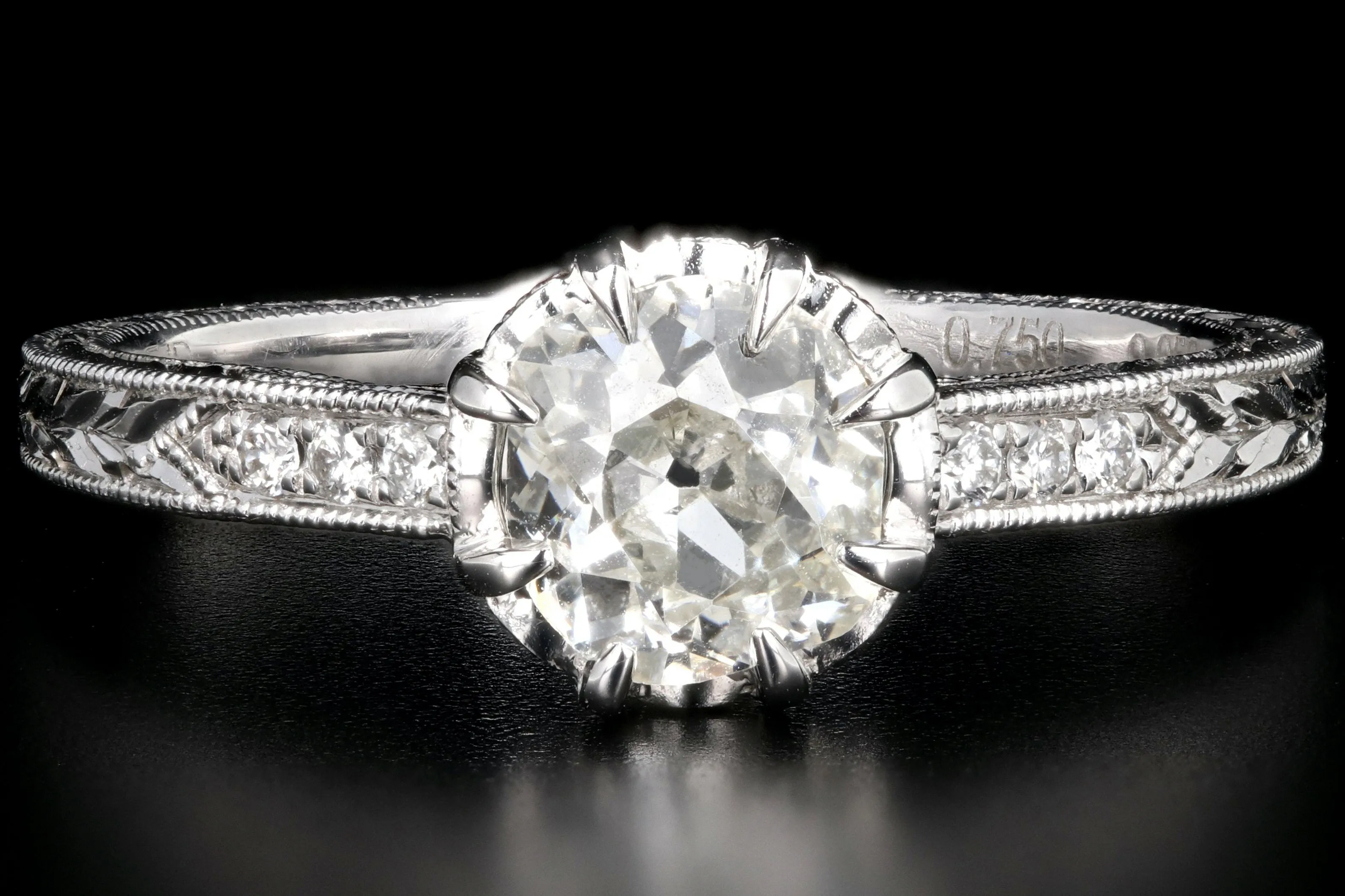 Modern 14K White Gold .75 Carat Old Mine Cut Diamond Engagement Ring GIA Certified