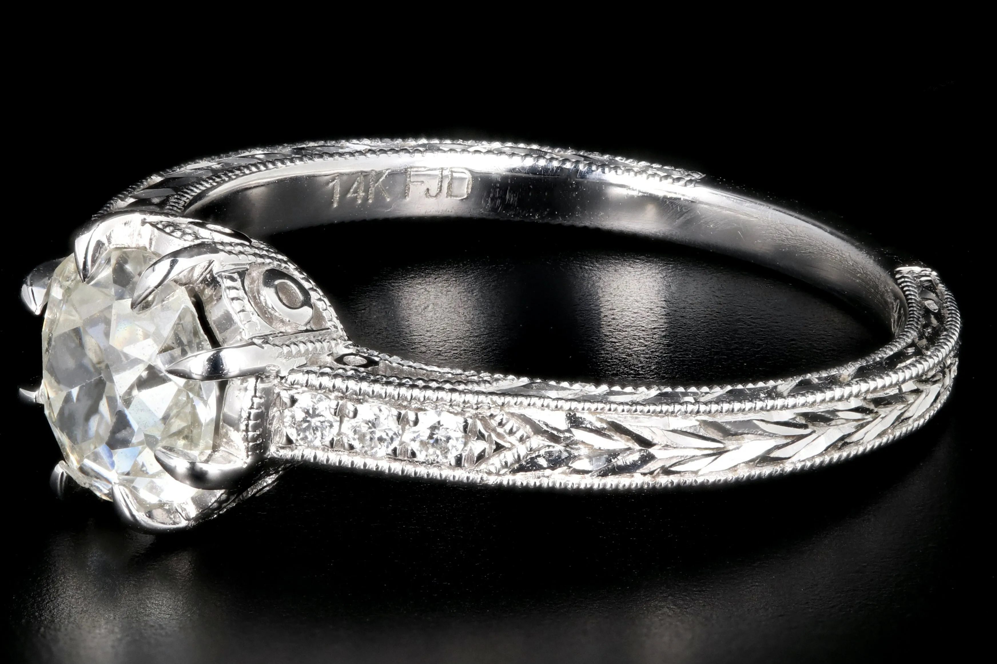 Modern 14K White Gold .75 Carat Old Mine Cut Diamond Engagement Ring GIA Certified