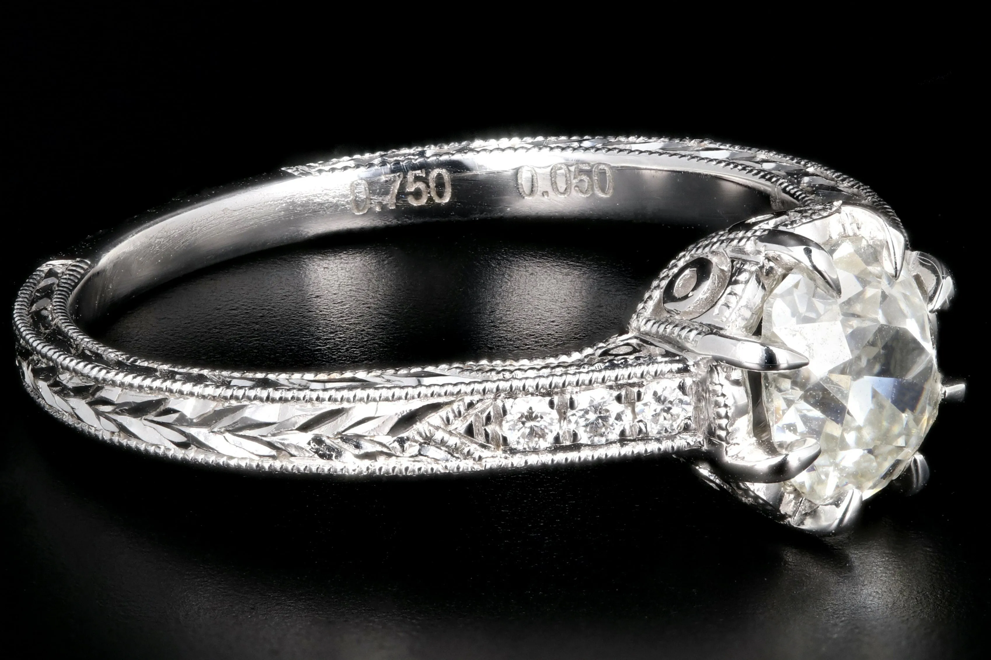 Modern 14K White Gold .75 Carat Old Mine Cut Diamond Engagement Ring GIA Certified