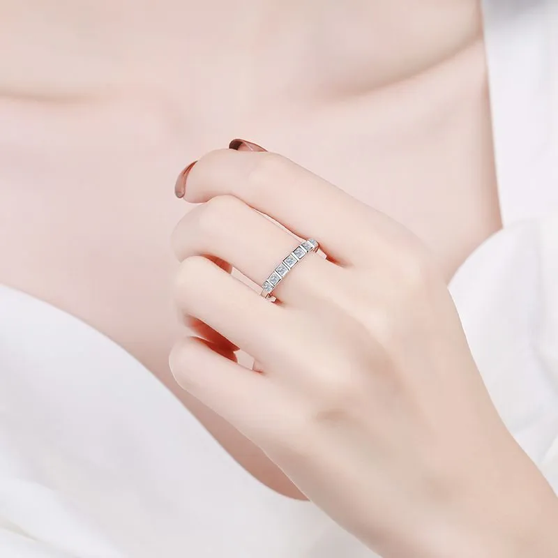 Moissanite Wedding Ring, Princess Cut Diamond Band Ring-RM023