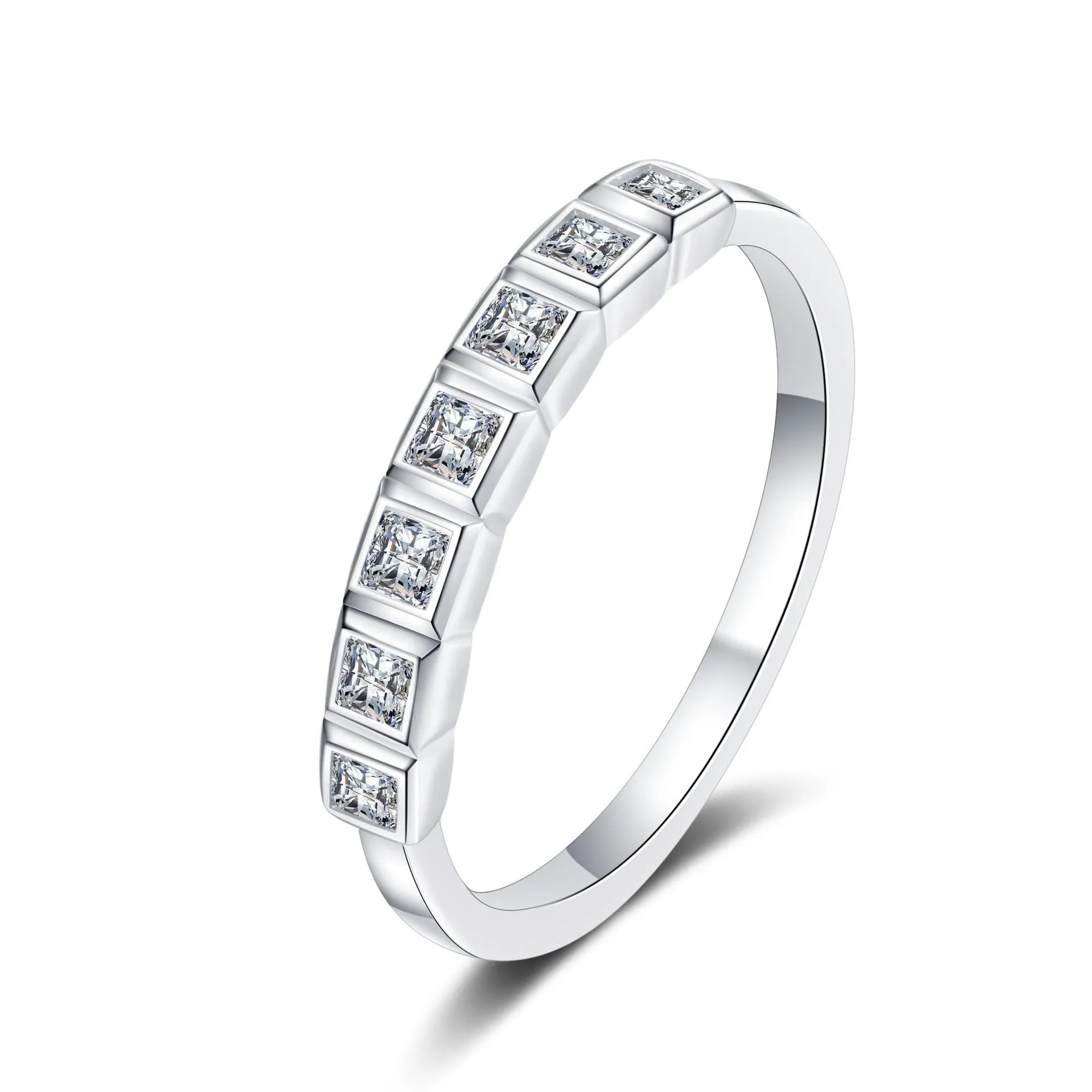 Moissanite Wedding Ring, Princess Cut Diamond Band Ring-RM023