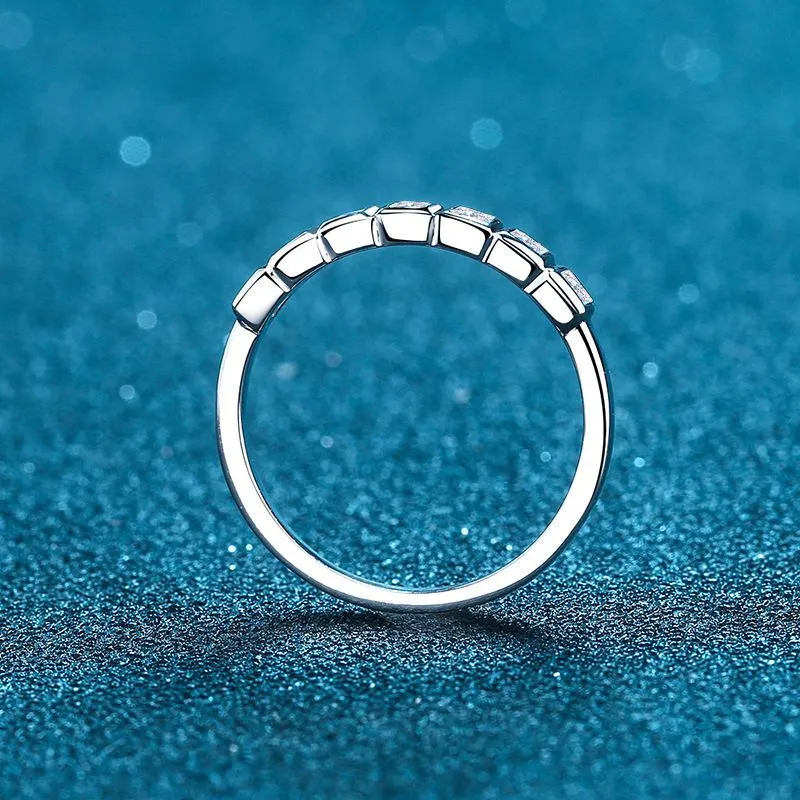 Moissanite Wedding Ring, Princess Cut Diamond Band Ring-RM023
