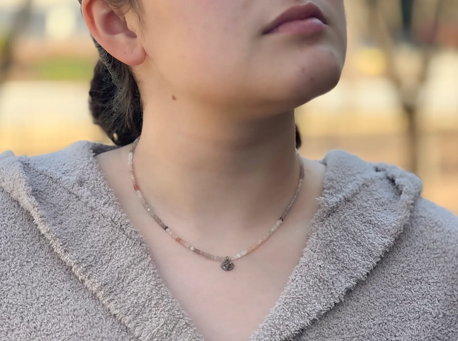 Moonstone Necklace with Pave Diamond Evil Eye Charm