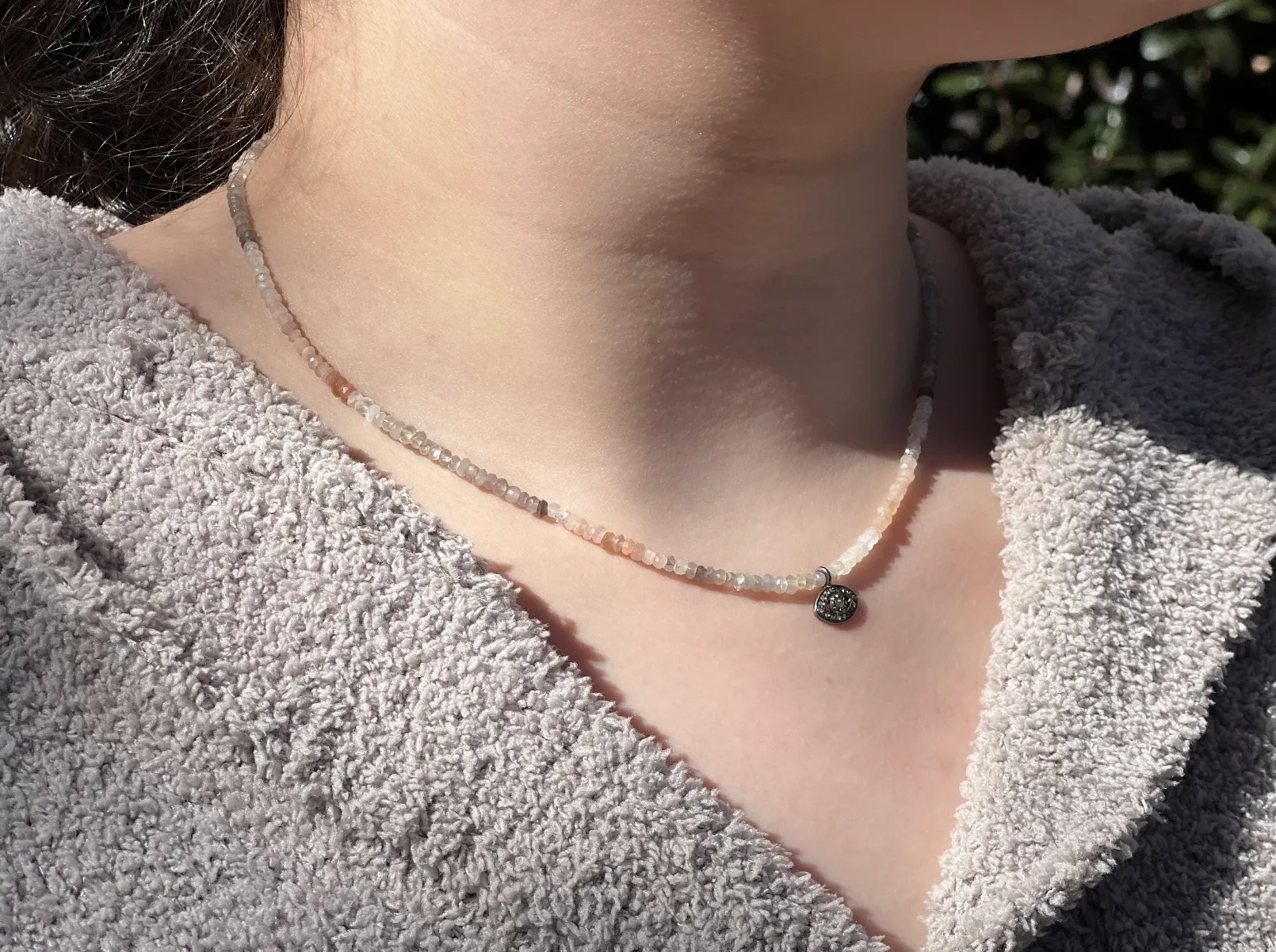 Moonstone Necklace with Pave Diamond Evil Eye Charm