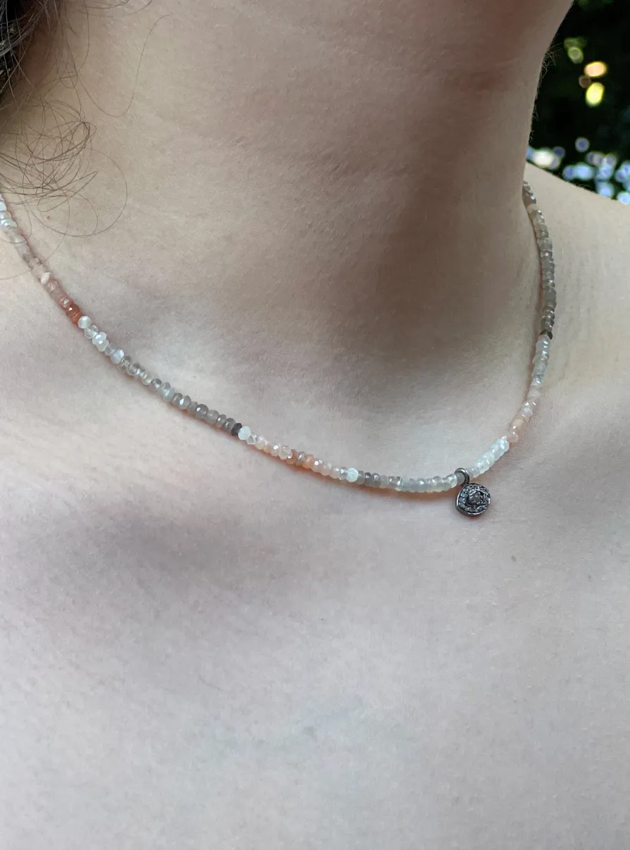 Moonstone Necklace with Pave Diamond Evil Eye Charm