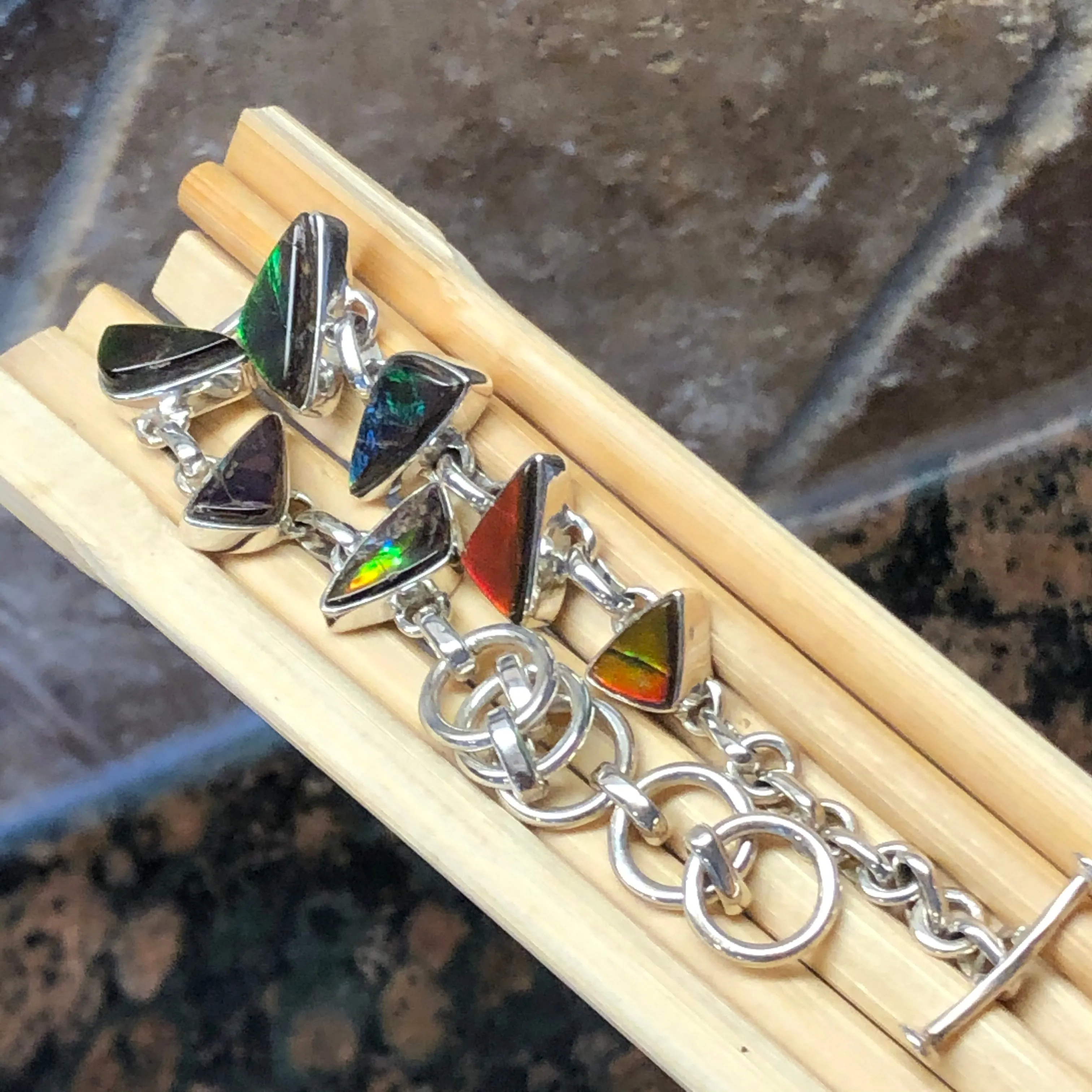 Natural Canadian Ammolite 925 Solid Sterling Silver Bracelets 7"