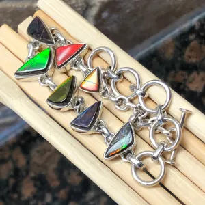 Natural Canadian Ammolite 925 Solid Sterling Silver Bracelets 7"