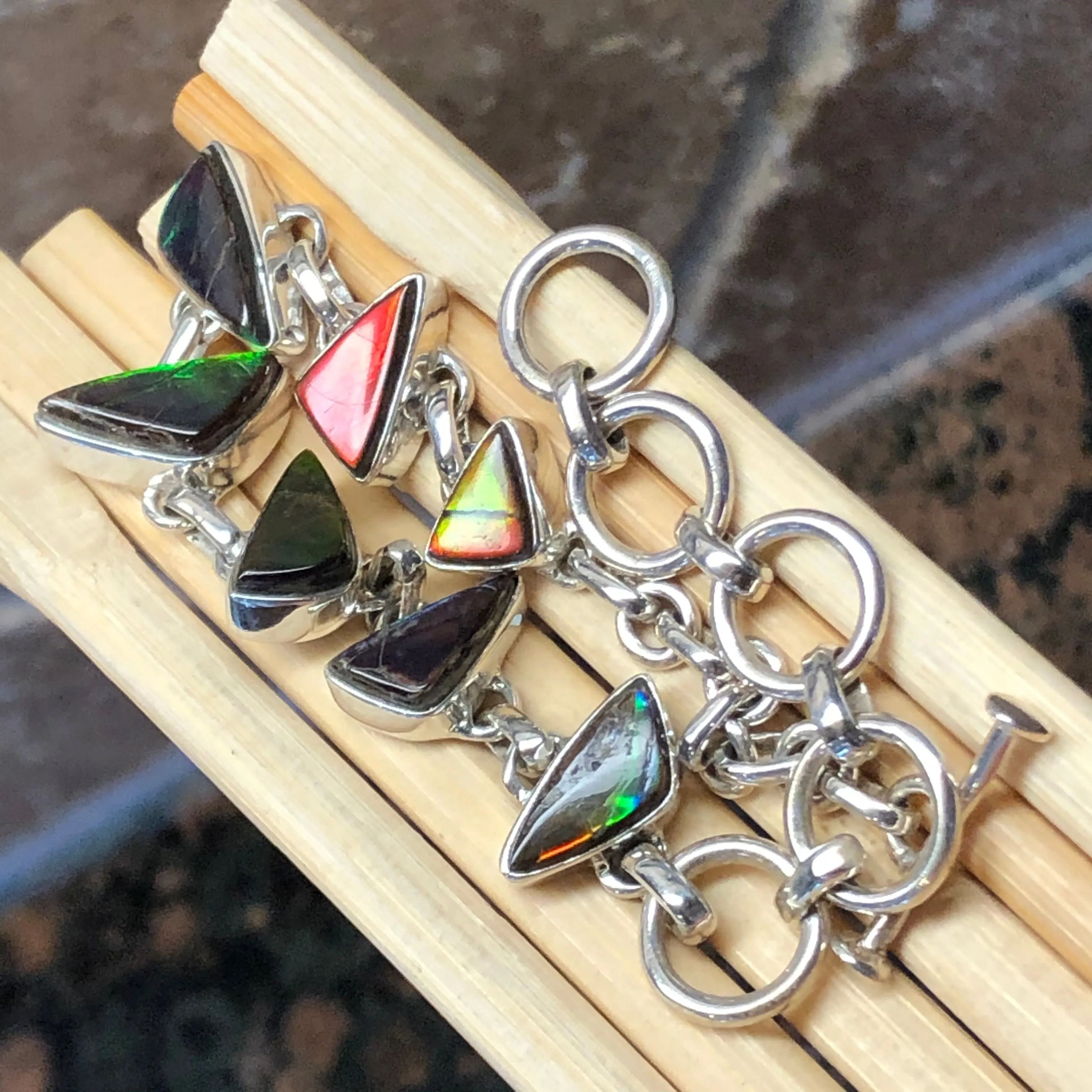 Natural Canadian Ammolite 925 Solid Sterling Silver Bracelets 7"