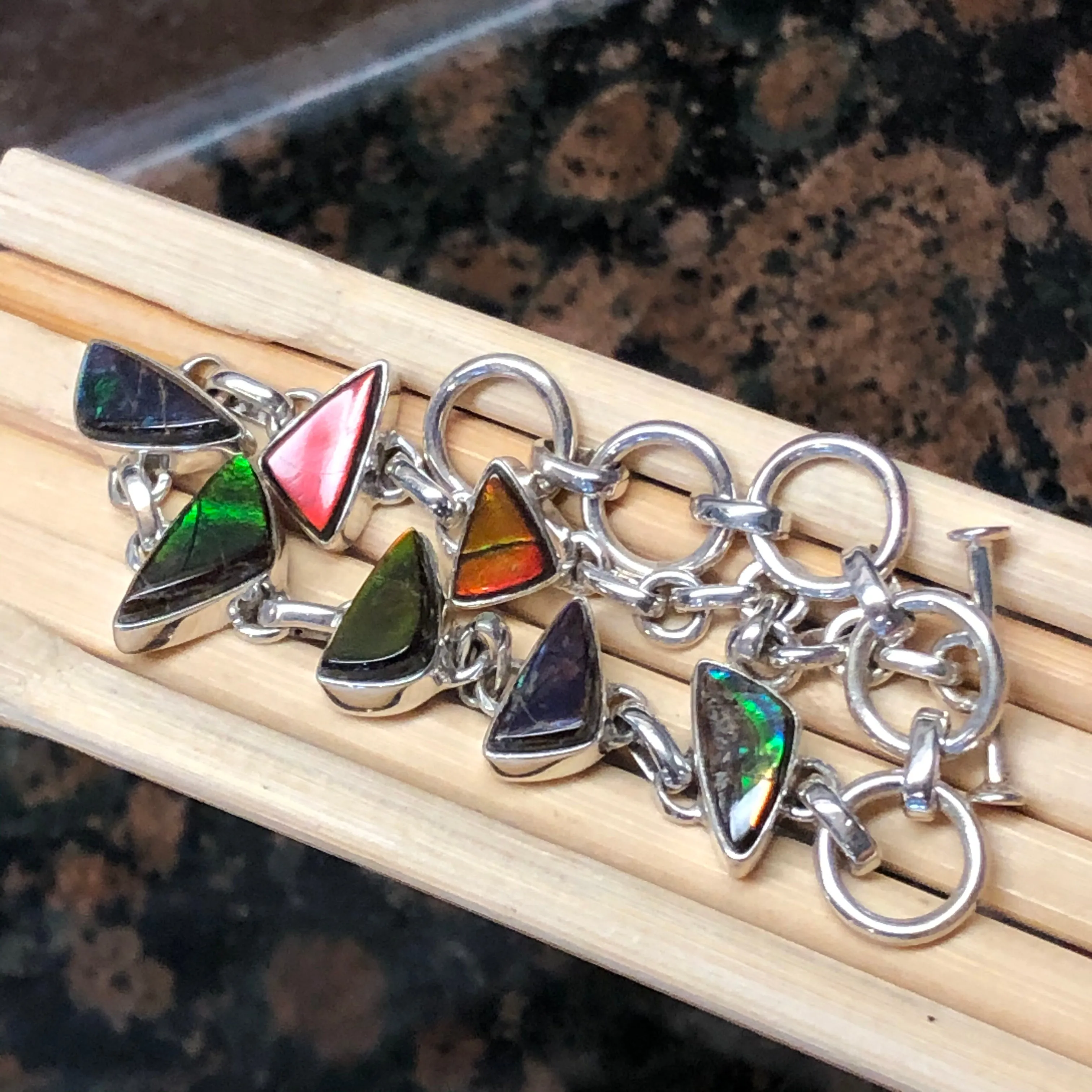 Natural Canadian Ammolite 925 Solid Sterling Silver Bracelets 7"