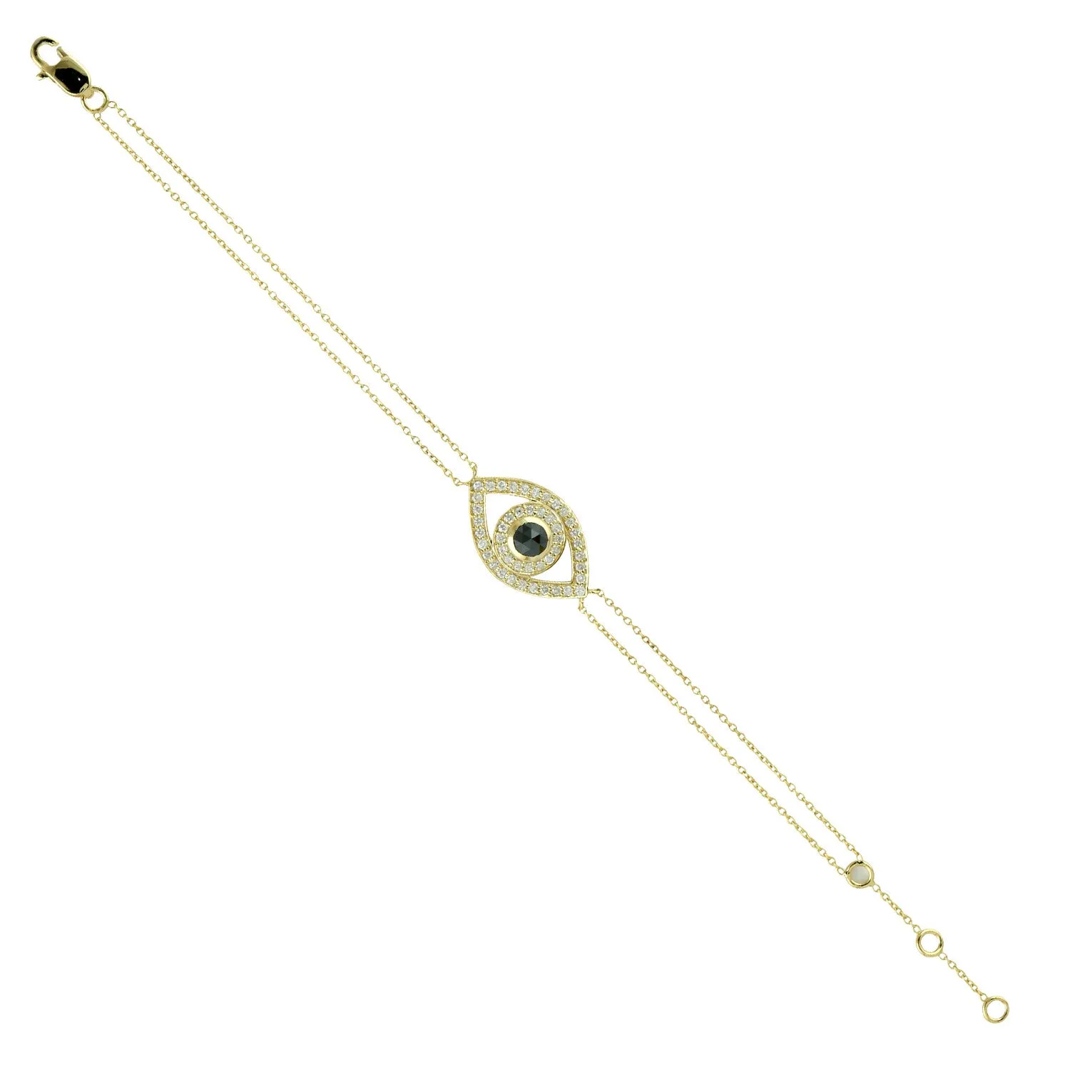 Natural Pave Diamond Evil Eye Chain Bracelet In 14k Yellow Gold