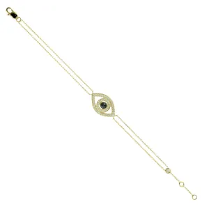 Natural Pave Diamond Evil Eye Chain Bracelet In 14k Yellow Gold