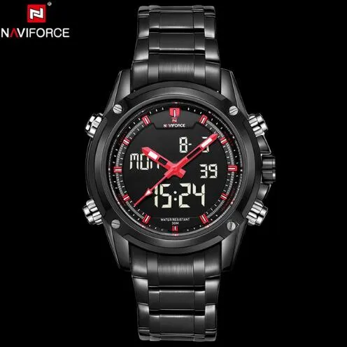 NAVIFORCE Men's LED Digital Stainless Steel Quartz Watch