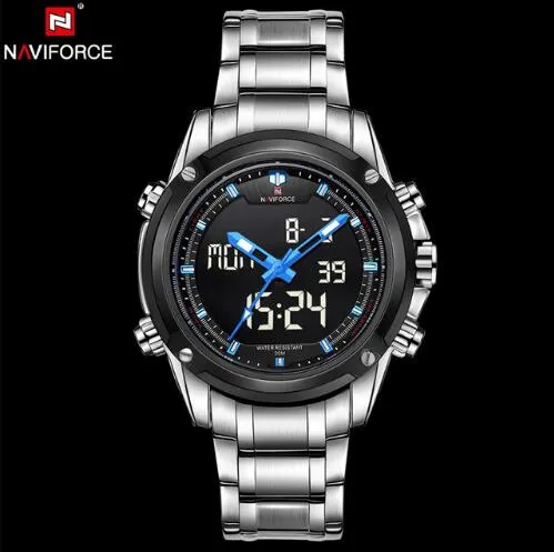 NAVIFORCE Men's LED Digital Stainless Steel Quartz Watch