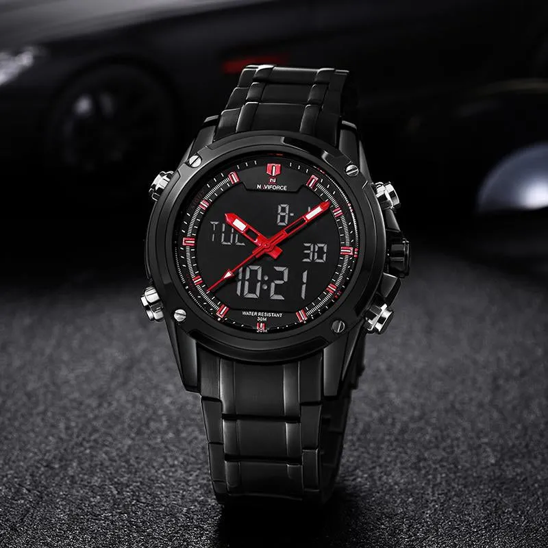 NAVIFORCE Men's LED Digital Stainless Steel Quartz Watch