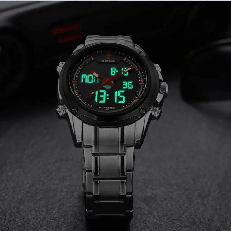 NAVIFORCE Men's LED Digital Stainless Steel Quartz Watch
