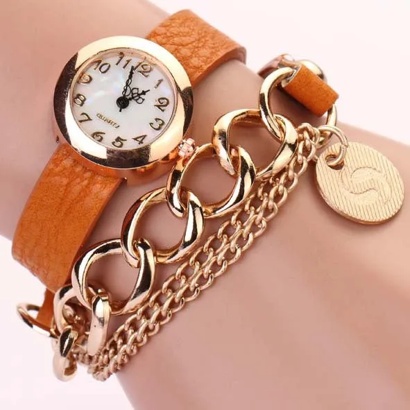 New Arrivals Women Fashion Leather Strap Watches Chain Rivet Bracelet Women Dress Watch Wristwatches Casual Gift