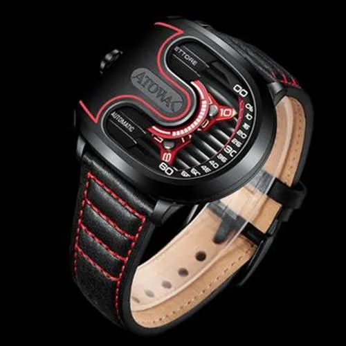 New Limited Edition Atowak Ettore Drift 4-Arm Wandering Hour Black Red Watches