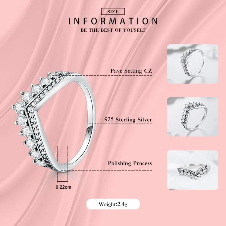 New Modern Fashion 925 Sterling Zircon Crown Finger Ring Elegant Classic Stackable Silver Jewelry Luxury For Women Wedding Christmas Gift