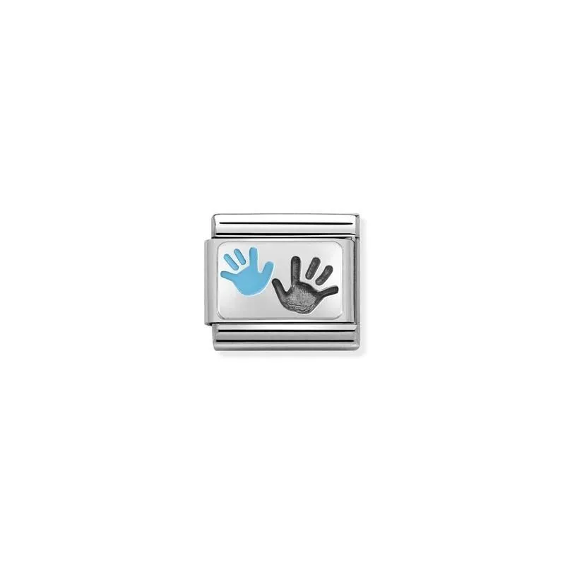 Nomination Composable Link Blue Handprints, Silver & Enamel