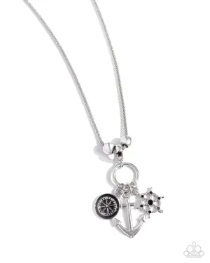 Nuanced Nautical - Black - Painted Compass Silver Anchor Paparazzi Long Necklace