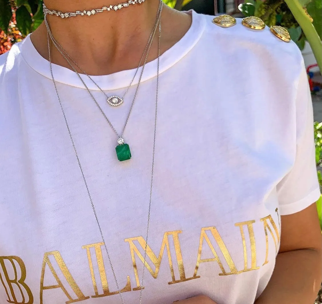 “Ojos” Sterling silver clear eye necklace