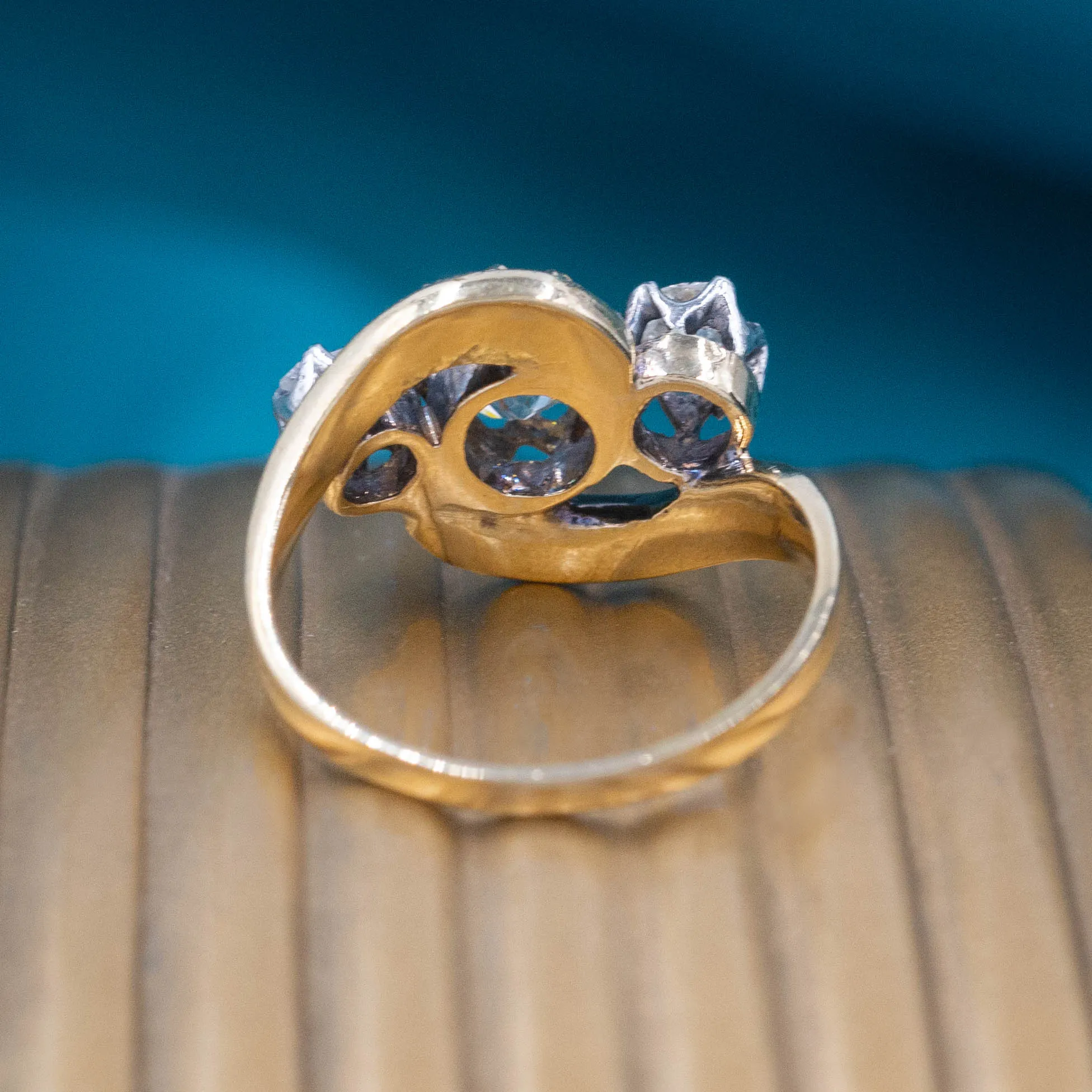 Old Mine and Rose Cut Diamond Trio Ring c1900