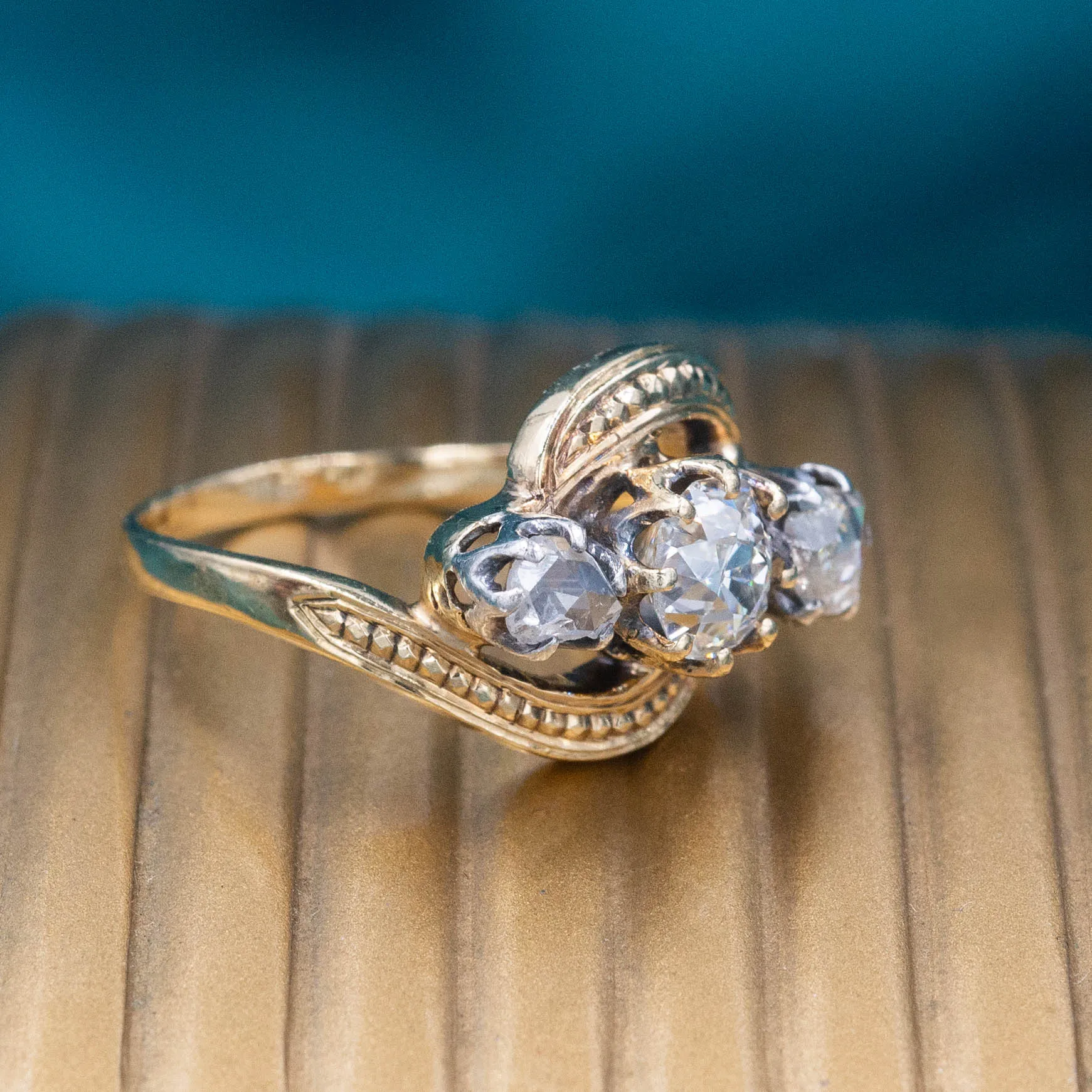 Old Mine and Rose Cut Diamond Trio Ring c1900
