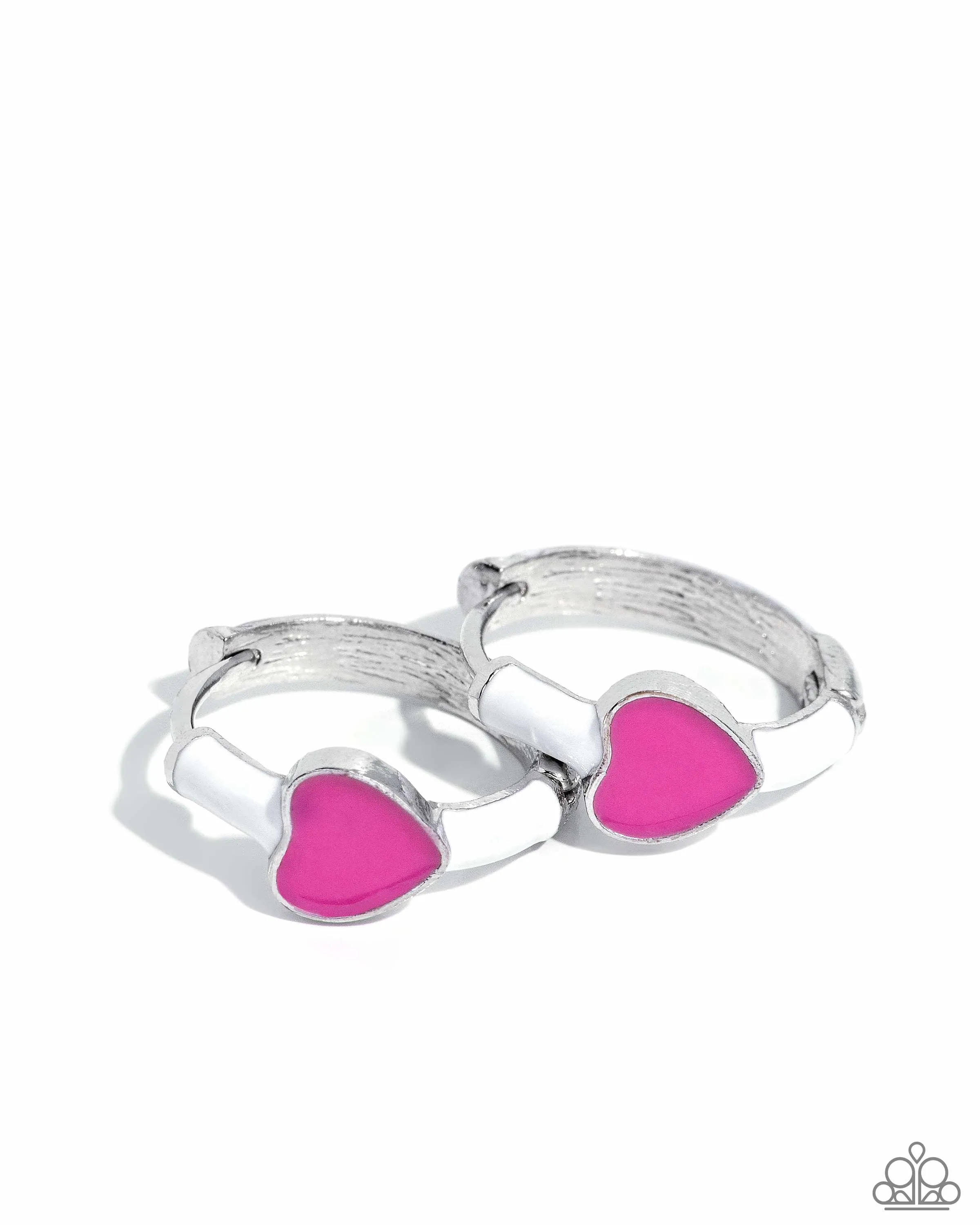 Open-Hearted Headline - Multi - Pink Heart White Hoop Paparazzi Hinge Hoop Earrings
