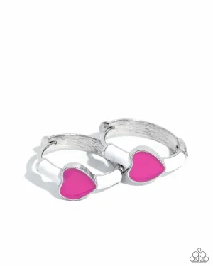 Open-Hearted Headline - Multi - Pink Heart White Hoop Paparazzi Hinge Hoop Earrings