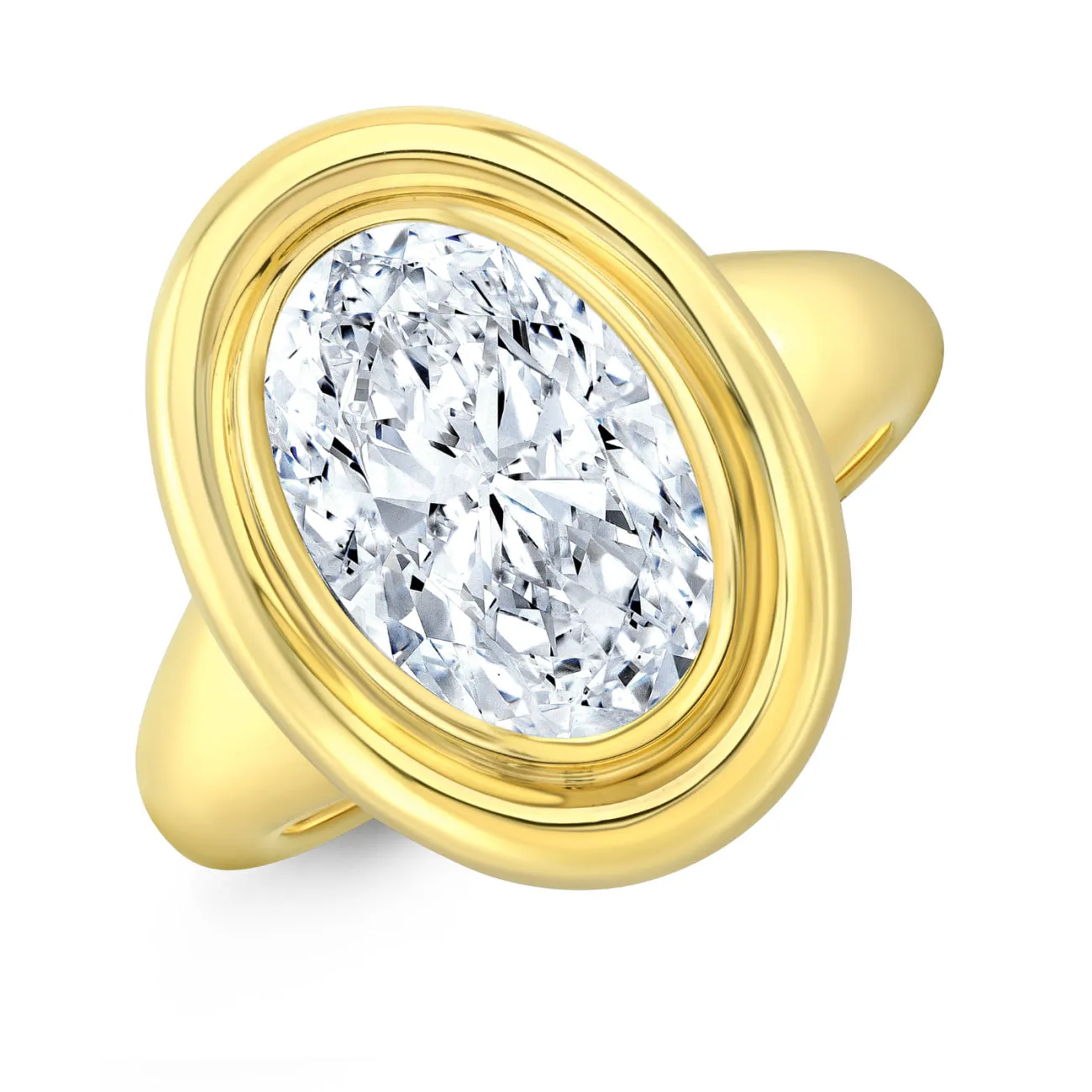 Oval Cut 1.83 ct 18K Yellow Gold Twin Bezel Movál®️ Diamond Engagement Ring