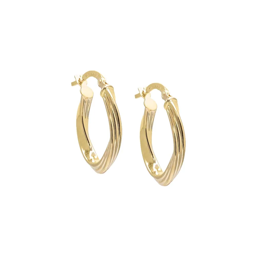 Oval Fluted Twisted Hoop Earring 14K
