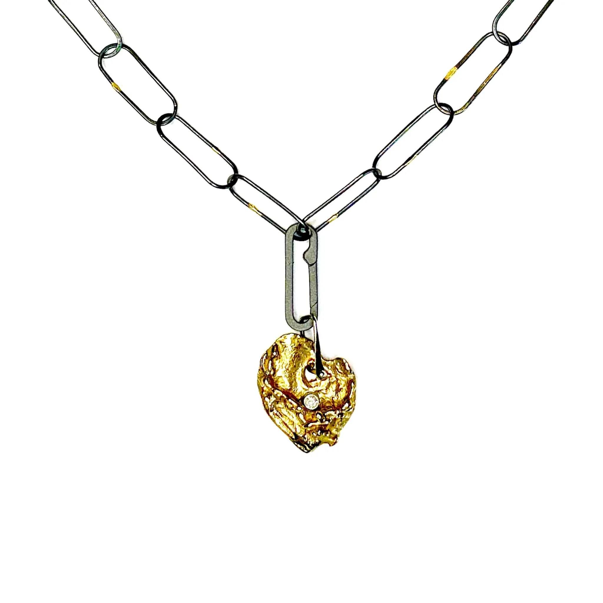 Oxidized Paperclip Chain with 14k Gold Accents