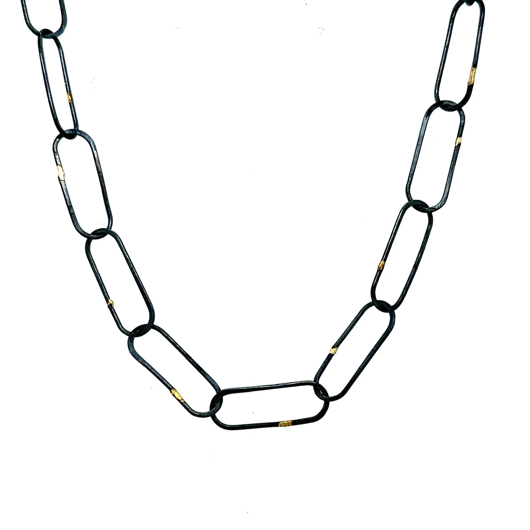 Oxidized Paperclip Chain with 14k Gold Accents