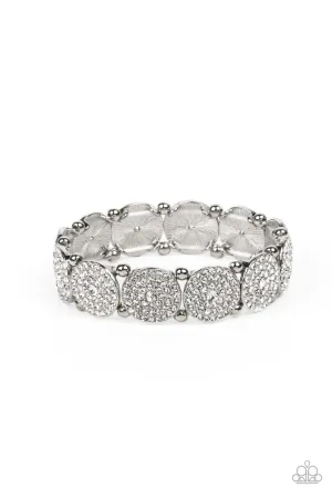 Palace Intrigue - White - Round Rhinestone Encrusted Paparazzi Stretchy Bracelet