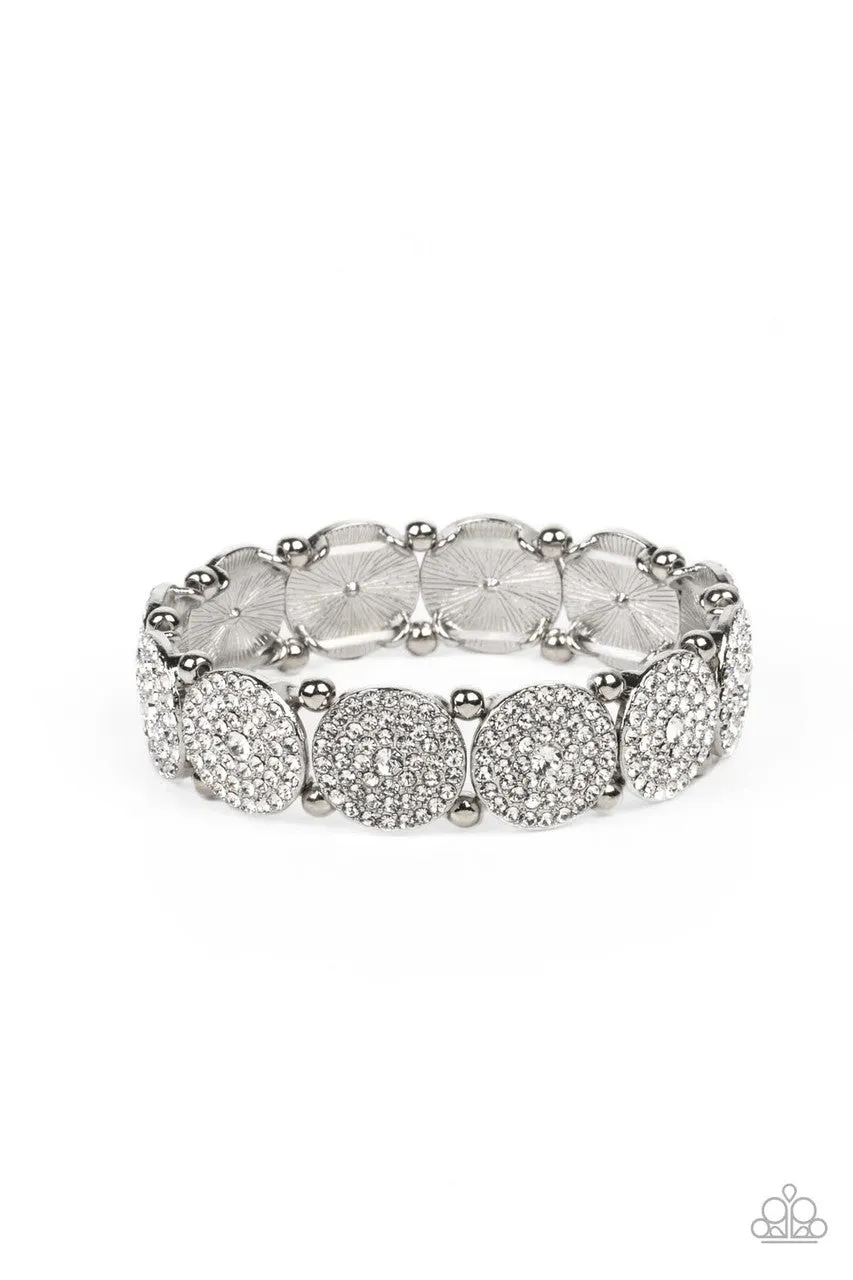 Palace Intrigue - White - Round Rhinestone Encrusted Paparazzi Stretchy Bracelet