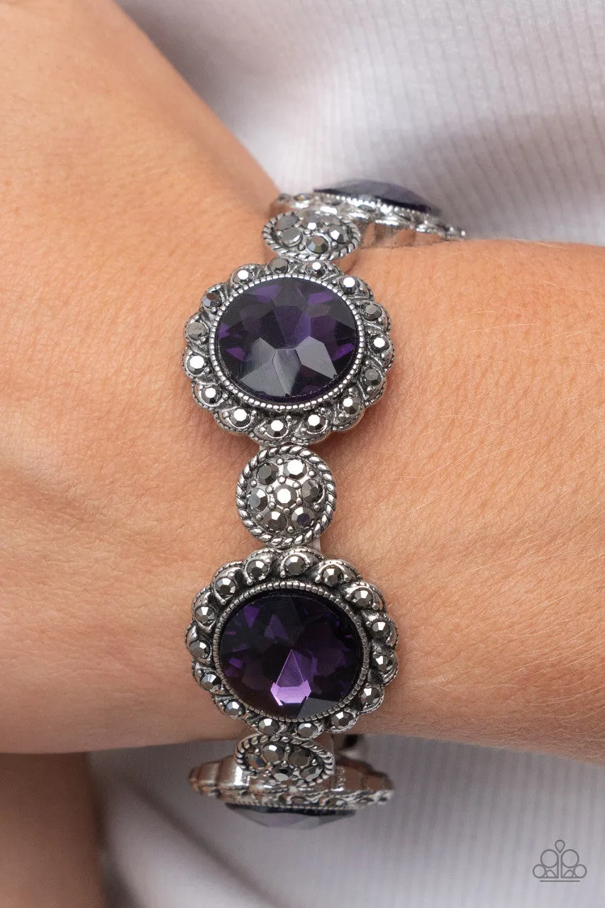 Palace Property - Purple - Circle Gem Hematite Rhinestone Paparazzi Stretchy Bracelet