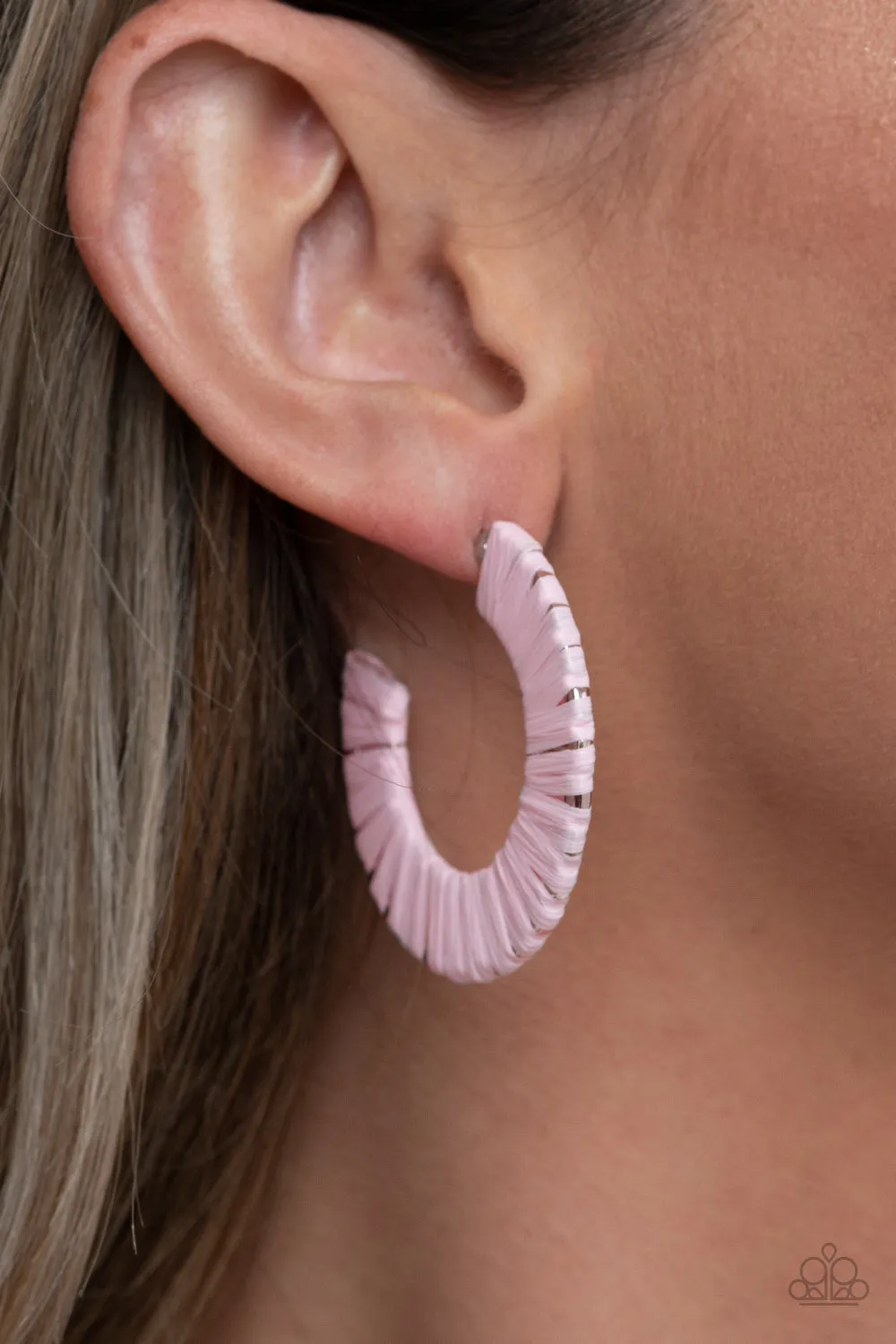 Paparazzi A Chance of RAINBOWS - Pink Wicker Hoop Earrings