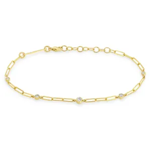 Paperclip Graduating Diamond Bracelet in Yellow Gold