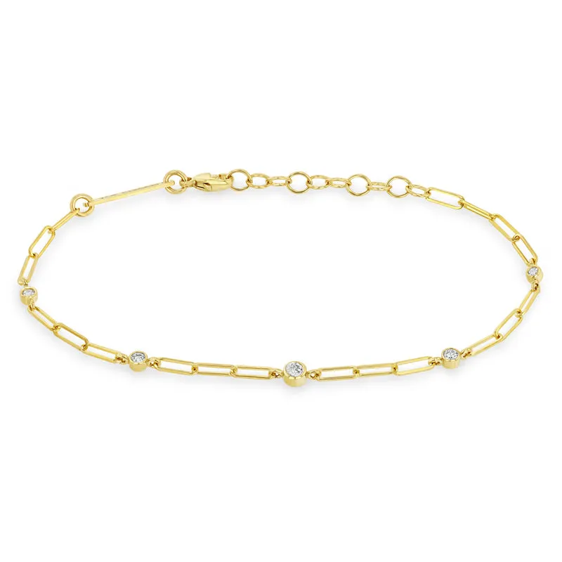 Paperclip Graduating Diamond Bracelet in Yellow Gold