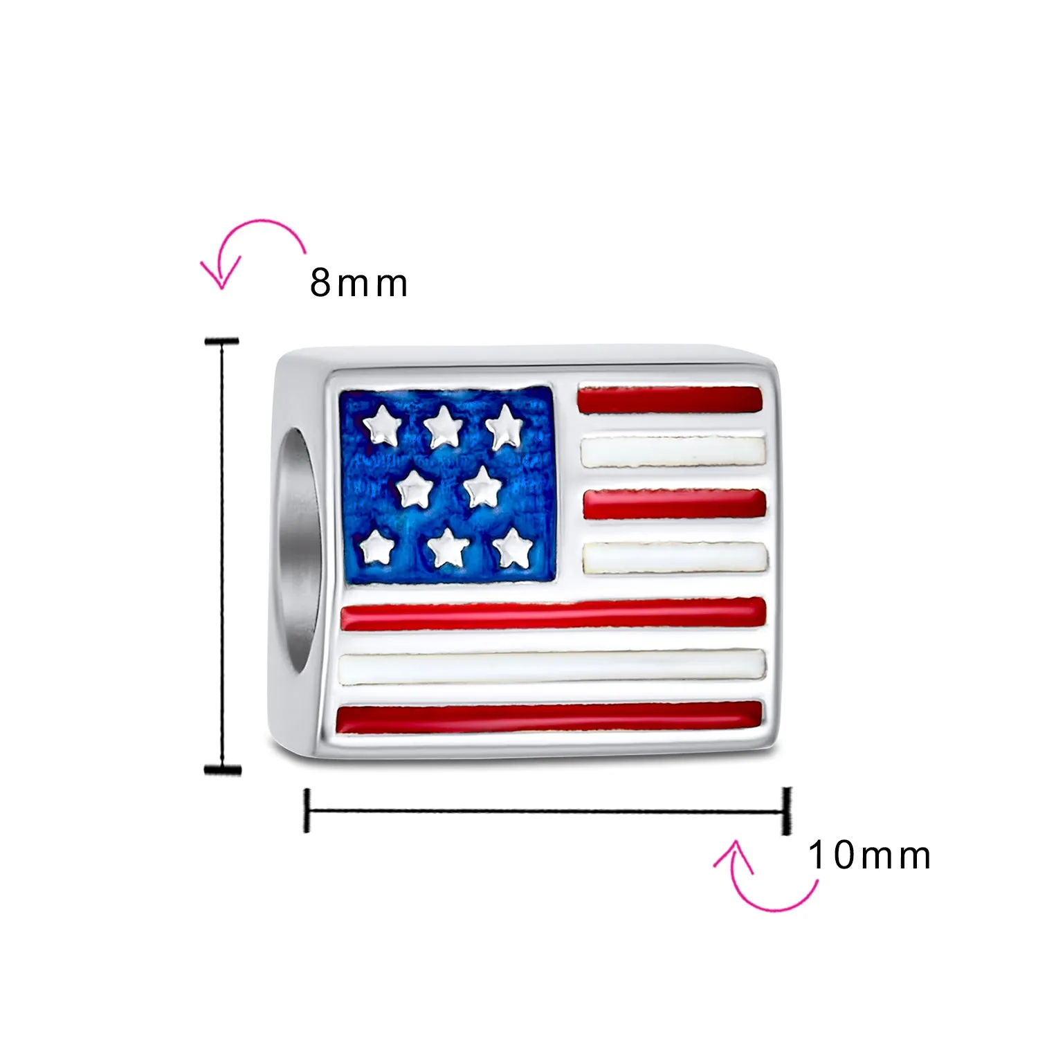 Patriotic USA Flag Star Charm Bead in Sterling Silver for European Bracelets