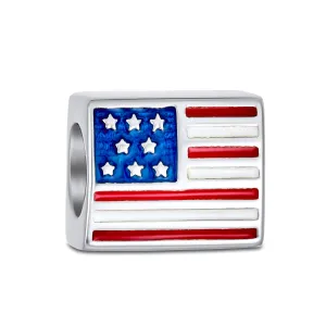 Patriotic USA Flag Star Charm Bead in Sterling Silver for European Bracelets