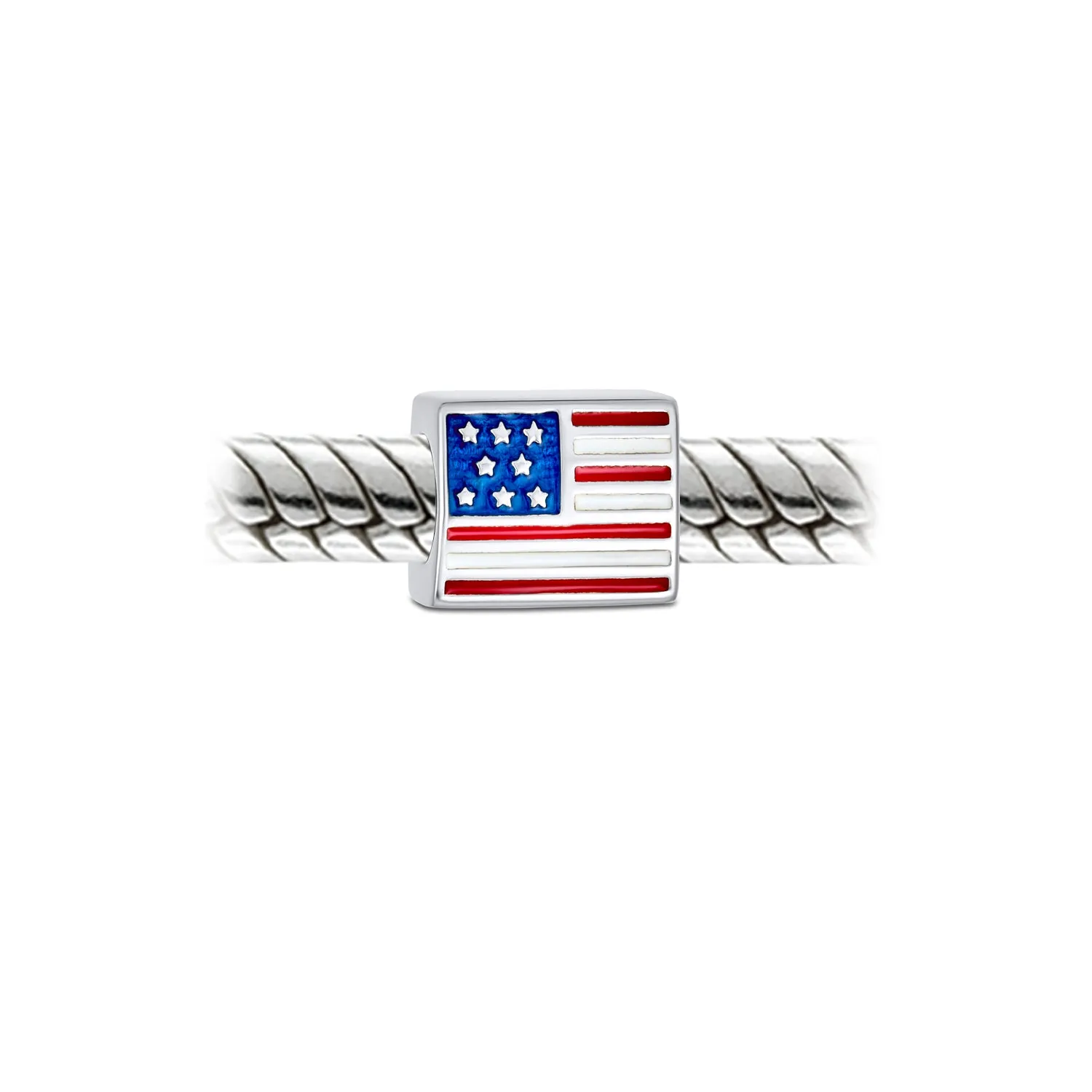 Patriotic USA Flag Star Charm Bead in Sterling Silver for European Bracelets