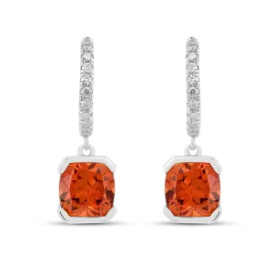 Peach Sapphire Drop Hoop Earrings