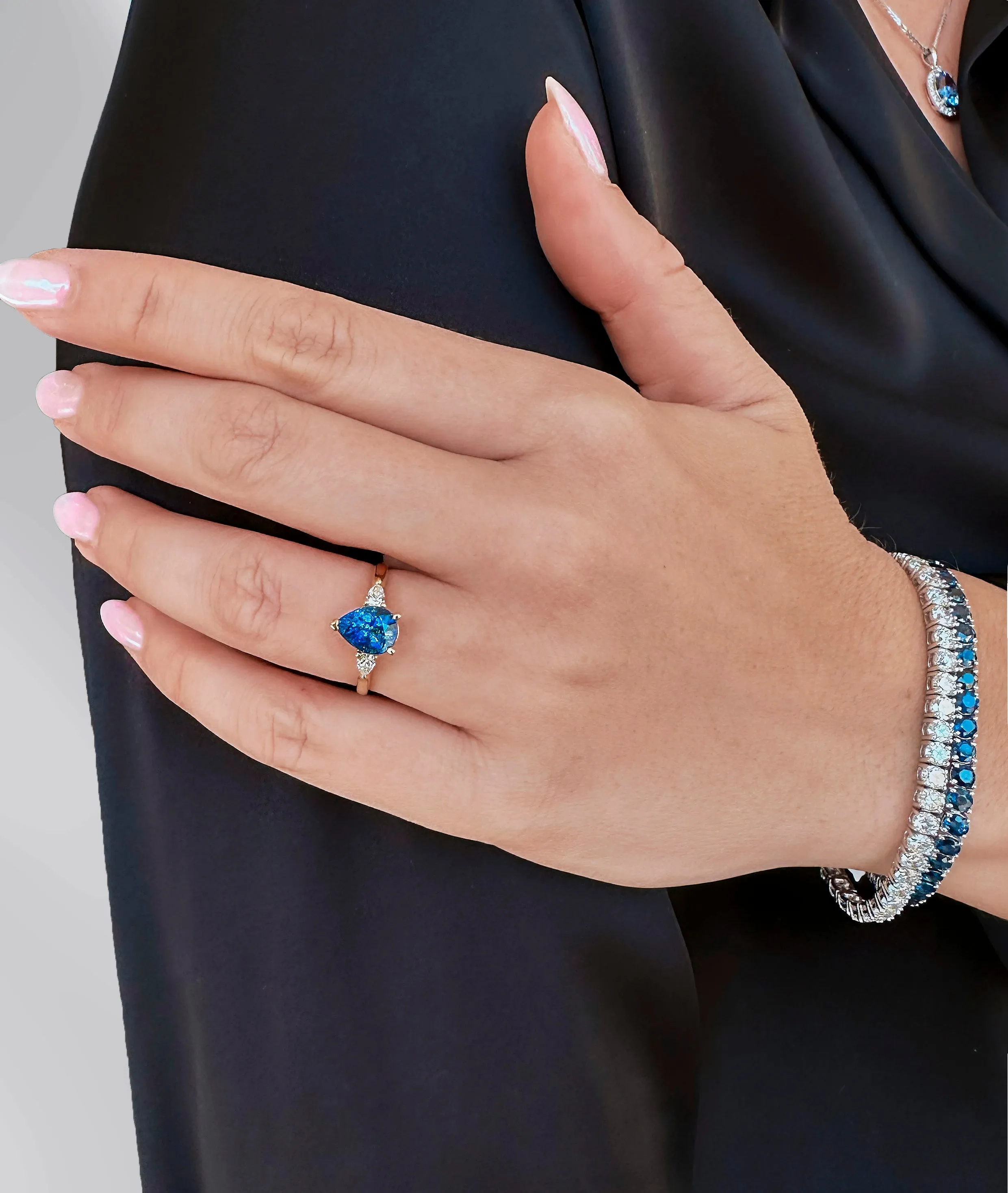 Pear Blue Sapphire Trilogy Ring