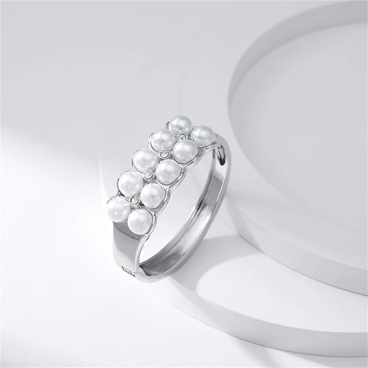 Pearl & Cubic Zirconia Silver-Plated Layered Bangle